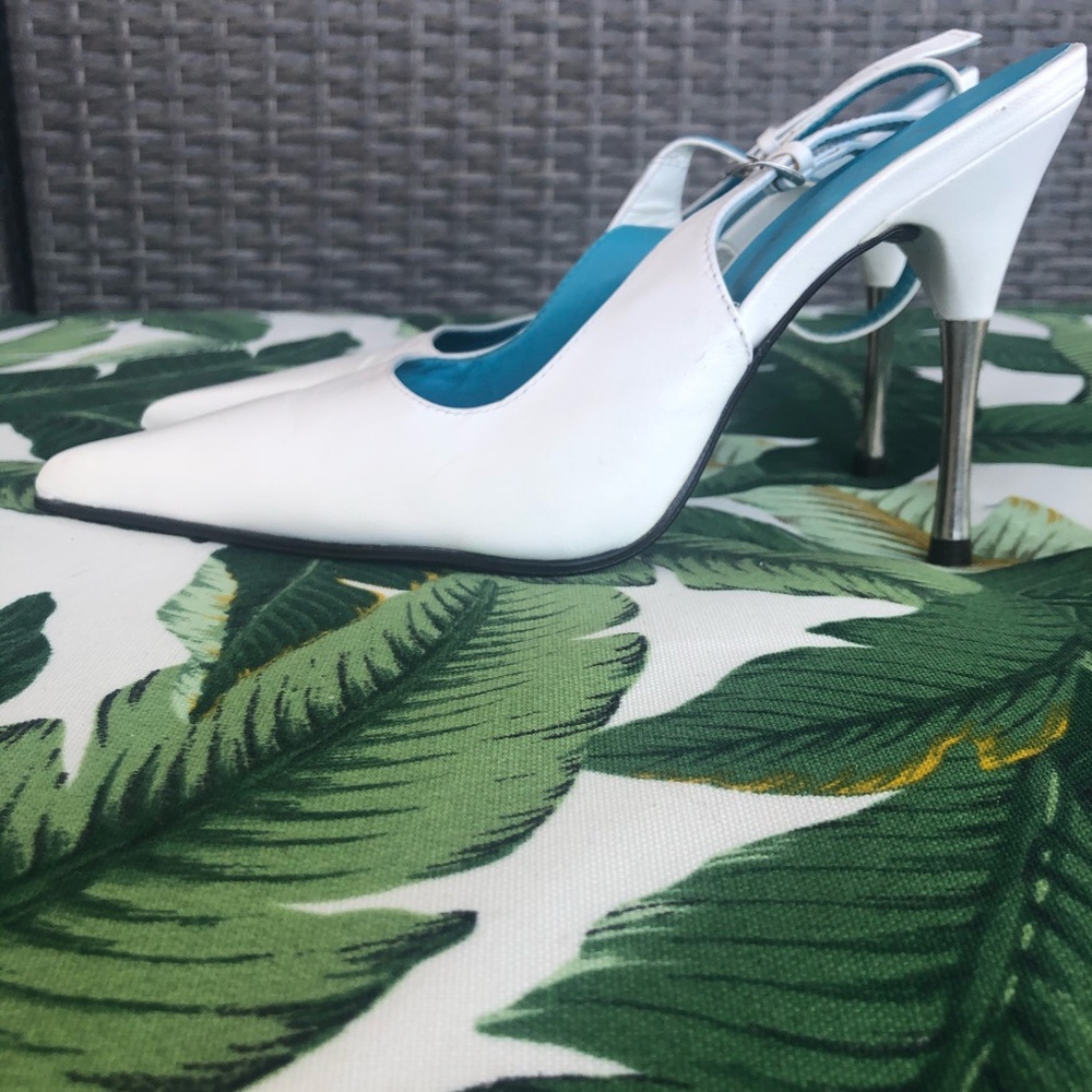 Sexy White Pointed Toe Heels with Silver Heels